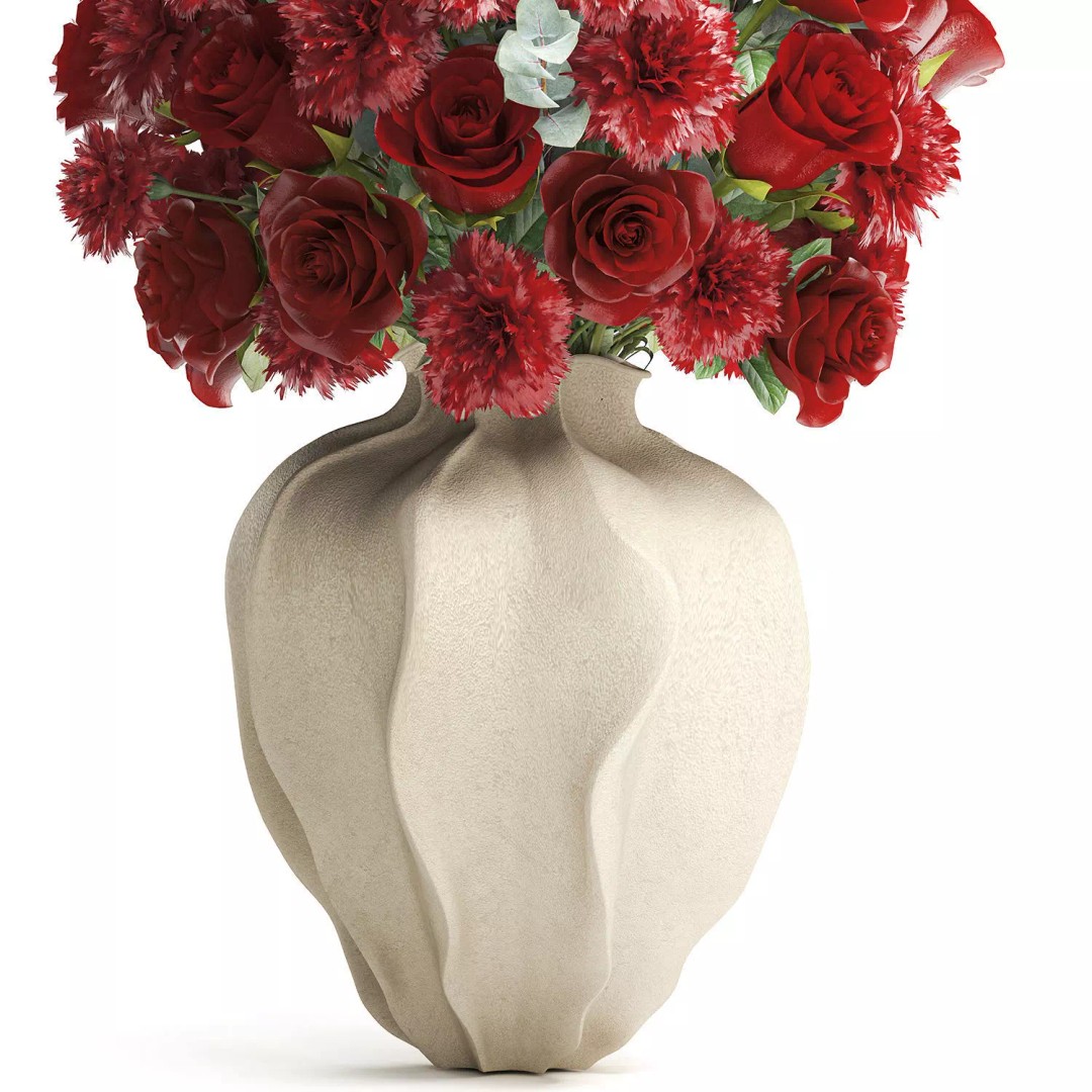 Realistic Red Flower Bouquet 3D Model – Modern Ceramic Vase, FBX - View 14
