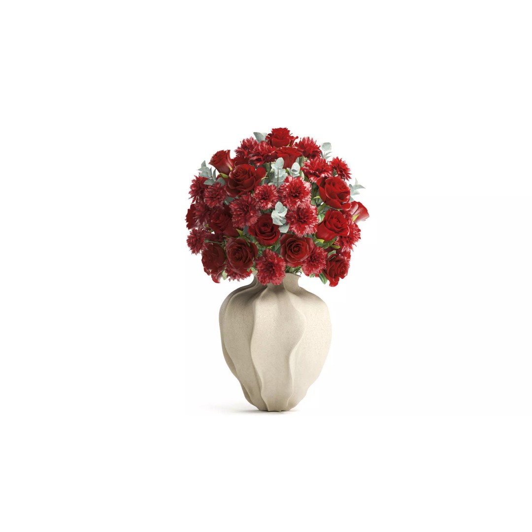 Realistic Red Flower Bouquet 3D Model – Modern Ceramic Vase, FBX - View 2