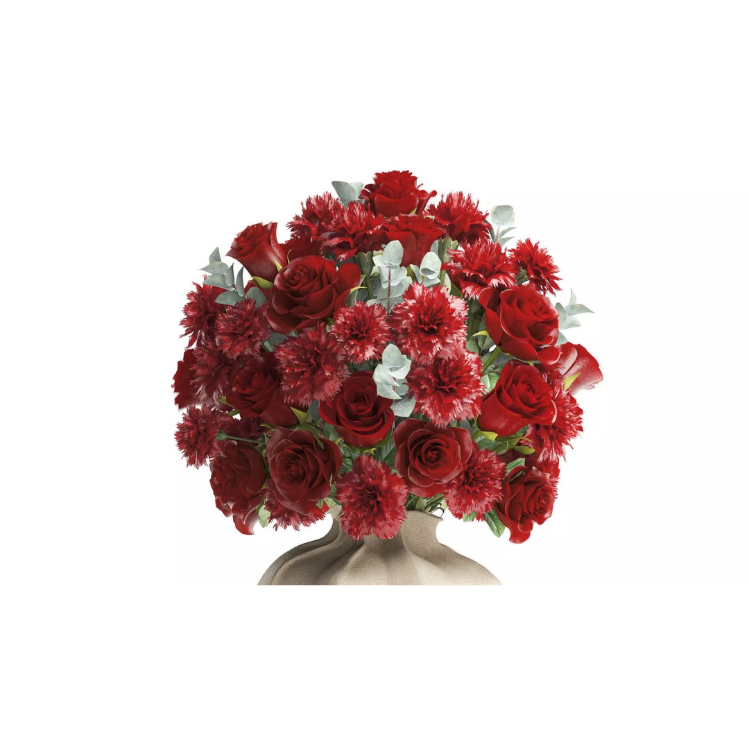 Realistic Red Flower Bouquet 3D Model – Modern Ceramic Vase, FBX - View 3