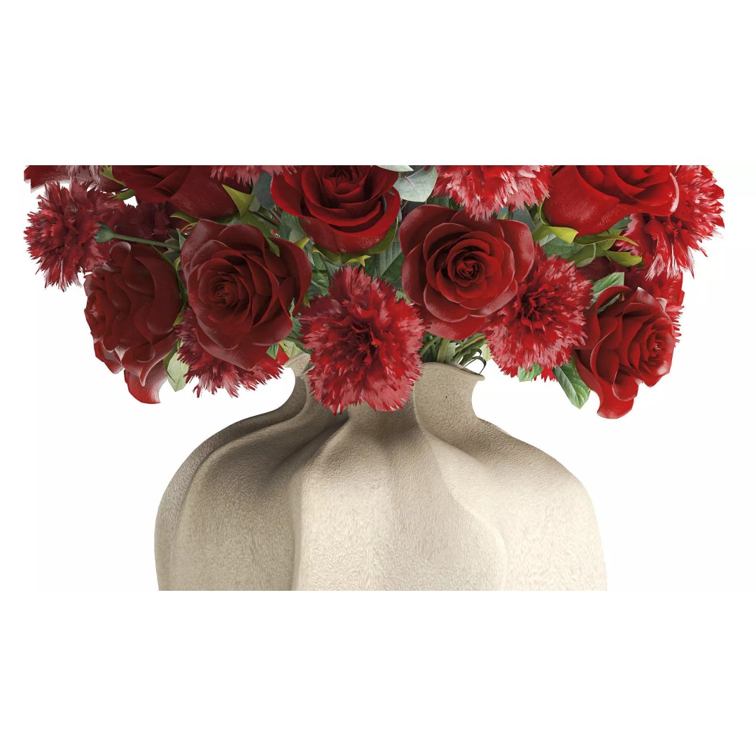 Realistic Red Flower Bouquet 3D Model – Modern Ceramic Vase, FBX - View 5