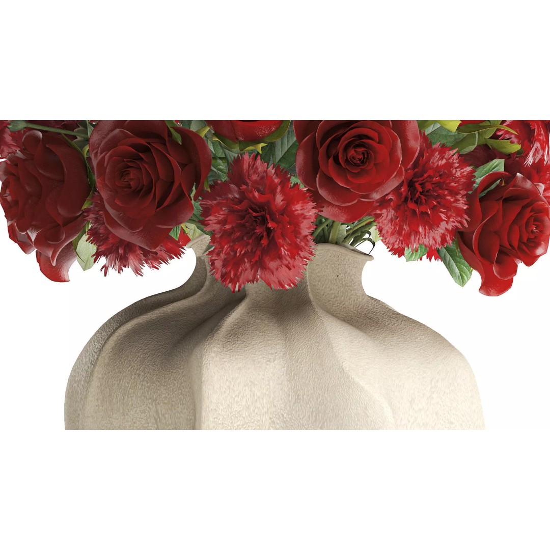 Realistic Red Flower Bouquet 3D Model – Modern Ceramic Vase, FBX - View 9