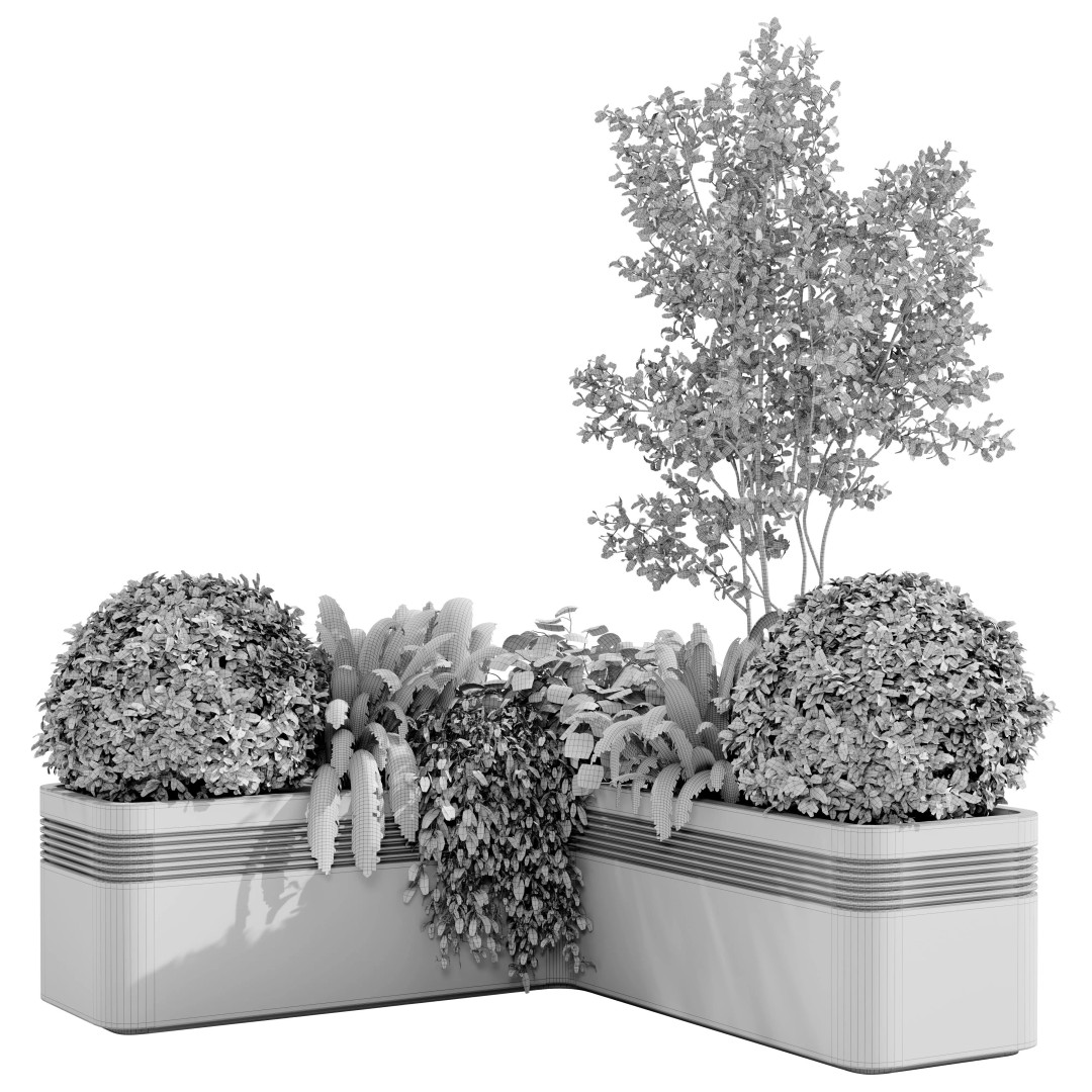 Modern L Shape Planter 3D Model – Architectural Concrete Planter, FBX, OBJ