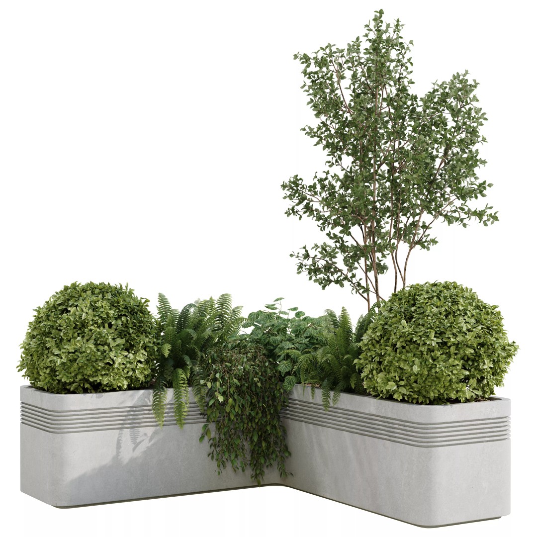 Modern L Shape Planter 3D Model – Architectural Concrete Planter, FBX, OBJ - View 2