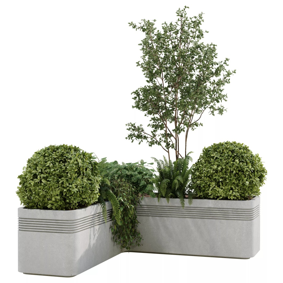 Modern L Shape Planter 3D Model – Architectural Concrete Planter, FBX, OBJ - View 3