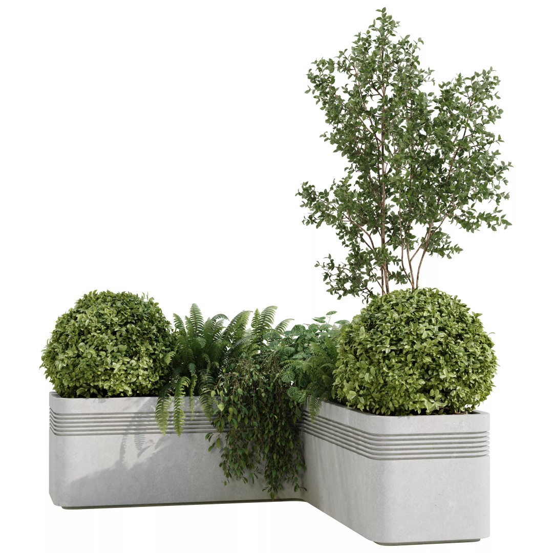 Modern L Shape Planter 3D Model – Architectural Concrete Planter, FBX, OBJ - View 4