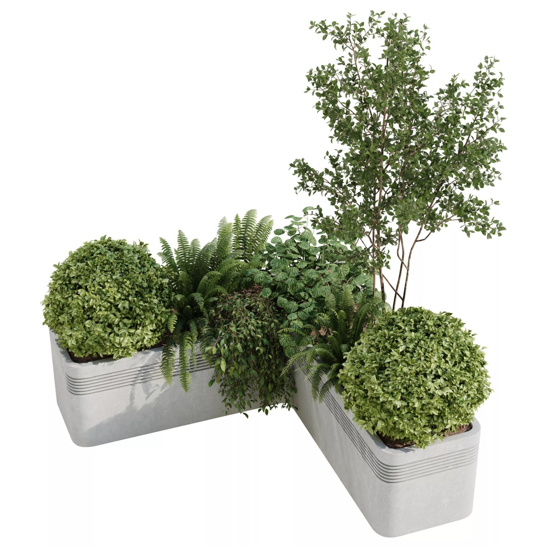 Modern L Shape Planter 3D Model – Architectural Concrete Planter, FBX, OBJ - View 5