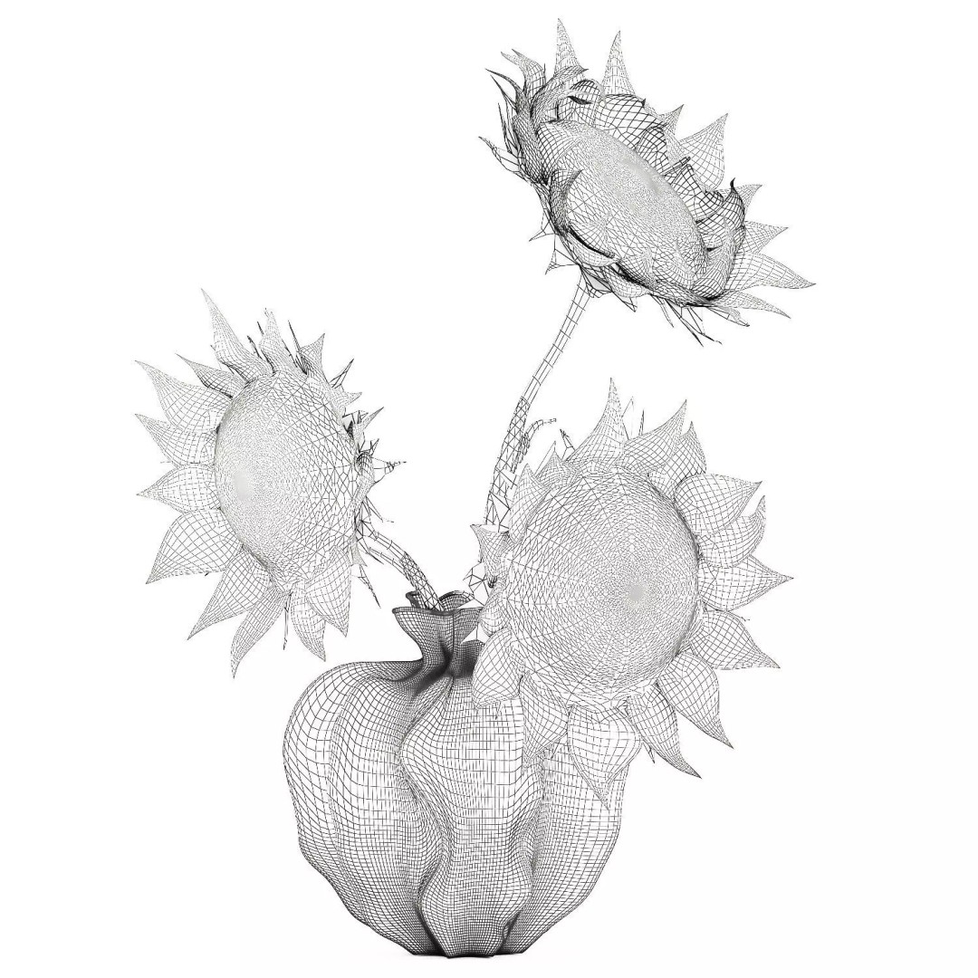 Sunflower Bouquet 3D Model – Modern Ceramic Vase Decor, FBX