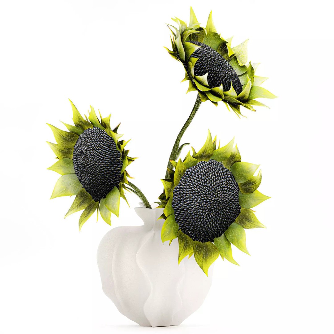 Sunflower Bouquet 3D Model – Modern Ceramic Vase Decor, FBX - View 10