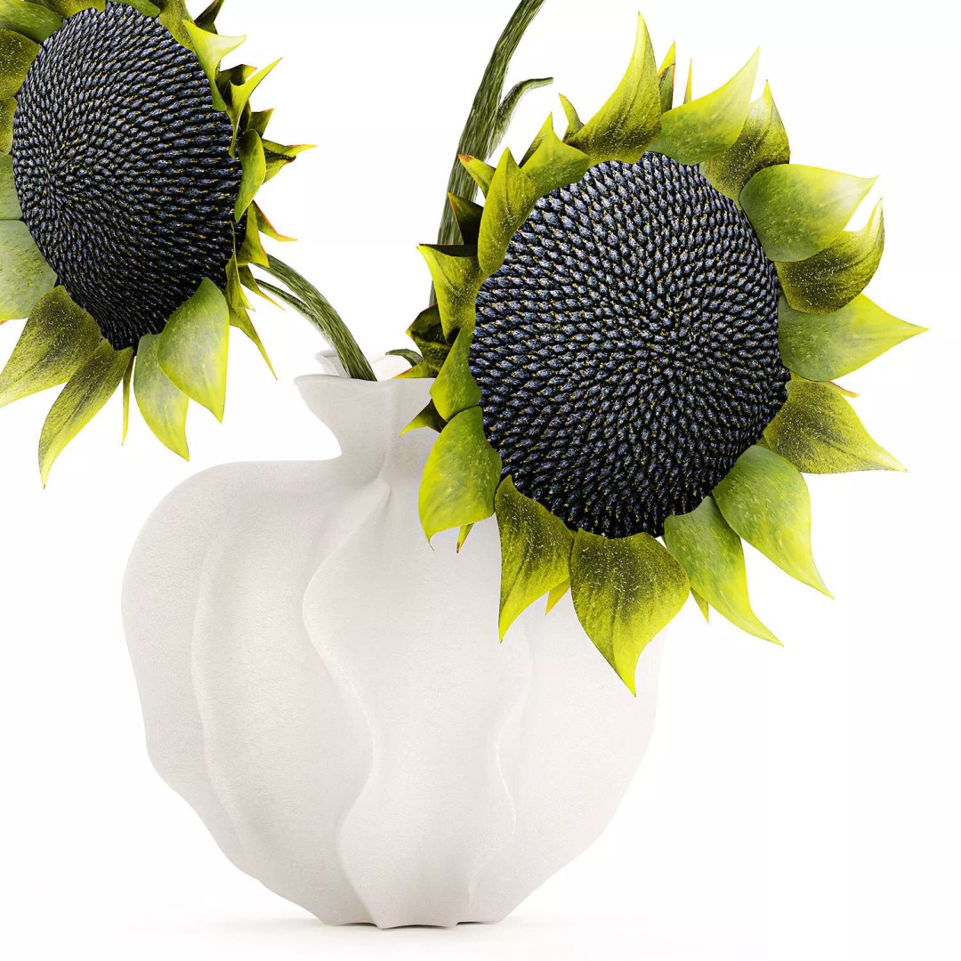 Sunflower Bouquet 3D Model – Modern Ceramic Vase Decor, FBX - View 13