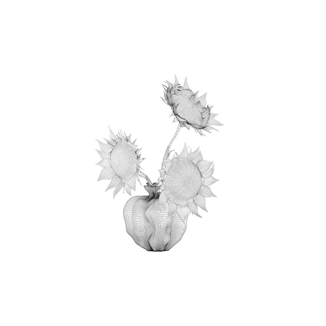 Sunflower Bouquet 3D Model – Modern Ceramic Vase Decor, FBX - View 9