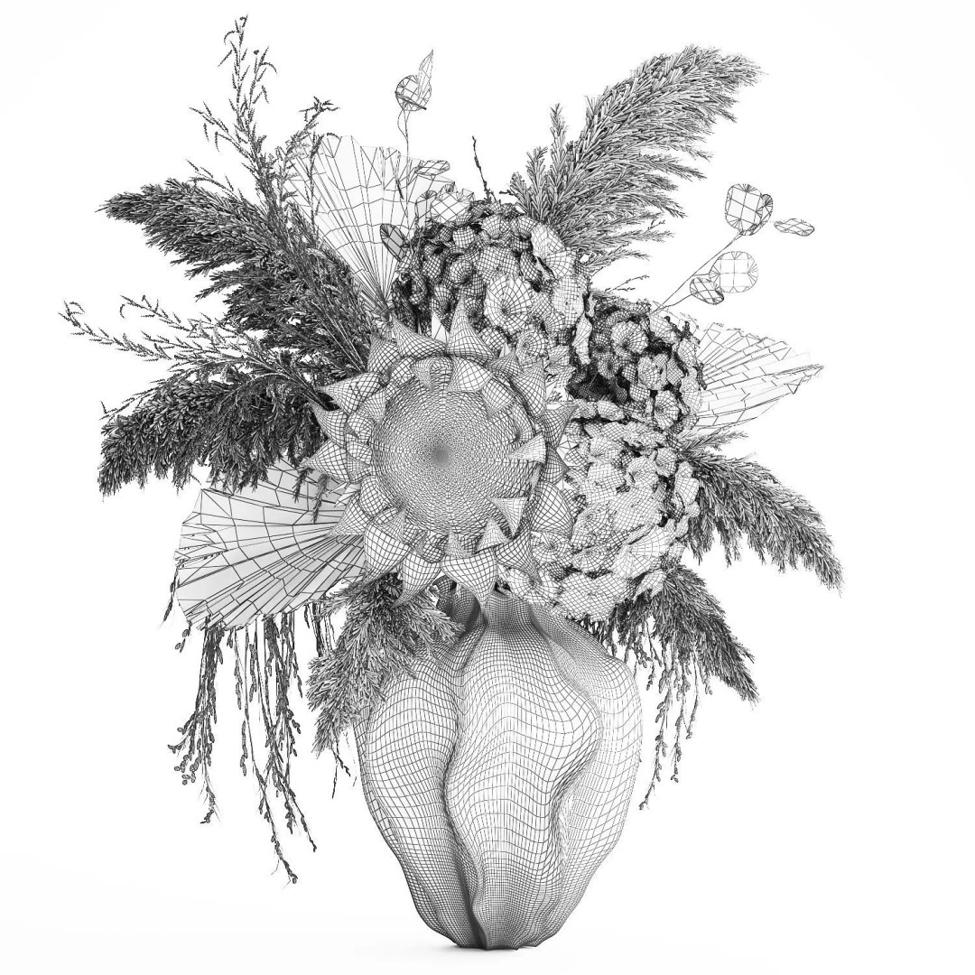 Dried Flower Bouquet 3D Model – Decorative Natural Arrangement, FBX