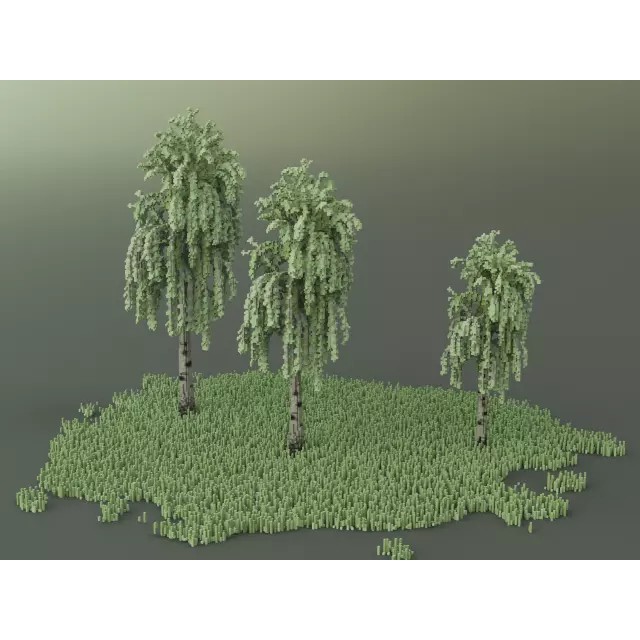 Birch Trees 3D Model – Voxel Art Pack with PBR Textures, FBX - View 11