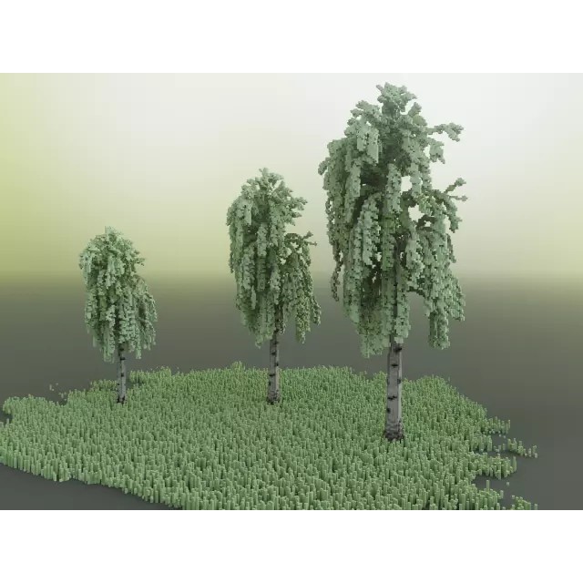 Birch Trees 3D Model – Voxel Art Pack with PBR Textures, FBX - View 13