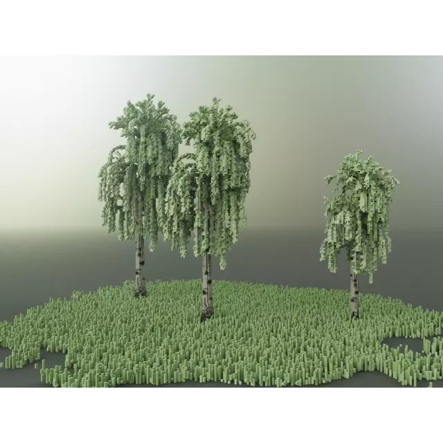 Birch Trees 3D Model – Voxel Art Pack with PBR Textures, FBX - View 14