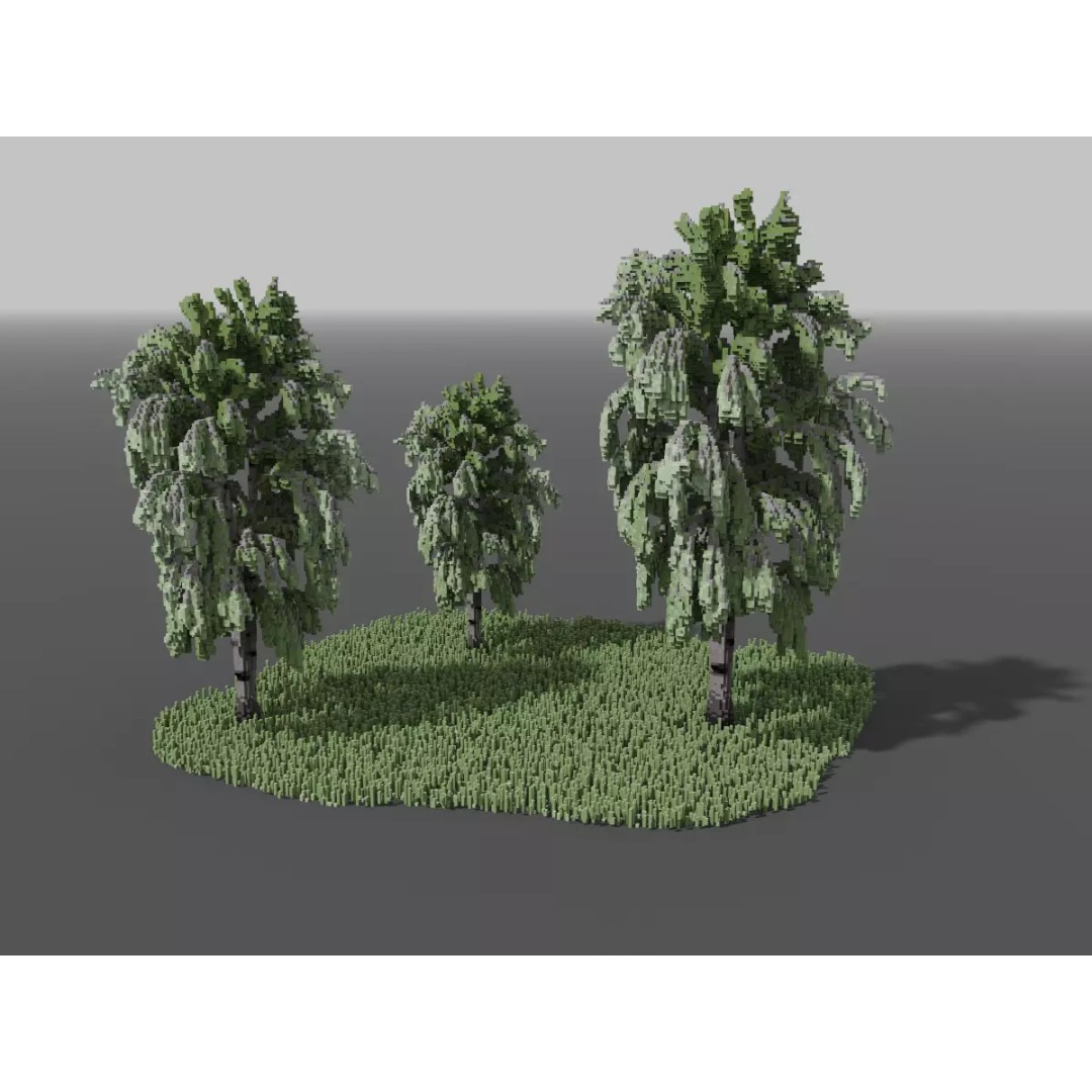 Birch Trees 3D Model – Voxel Art Pack with PBR Textures, FBX - View 15