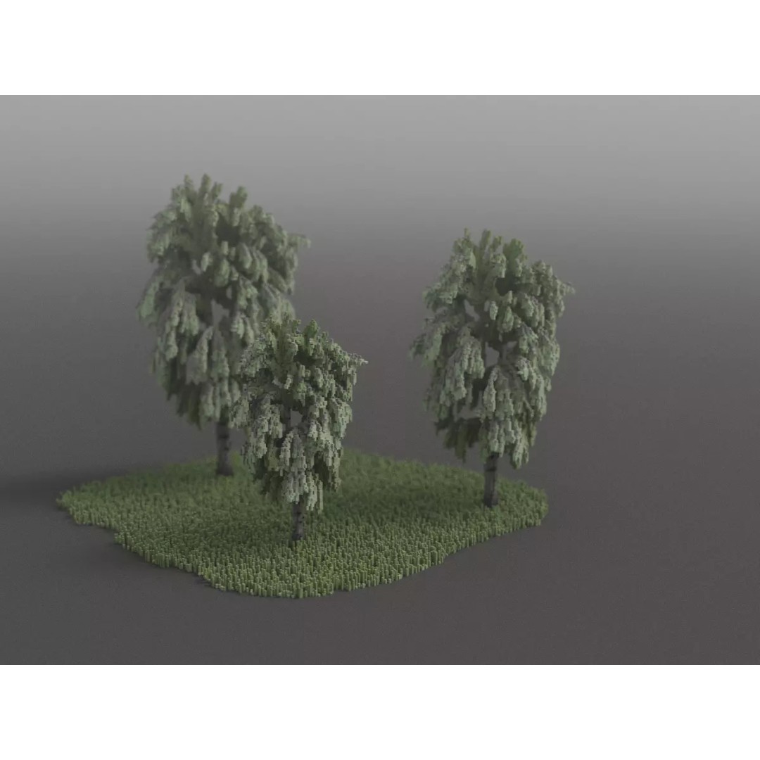 Birch Trees 3D Model – Voxel Art Pack with PBR Textures, FBX - View 16