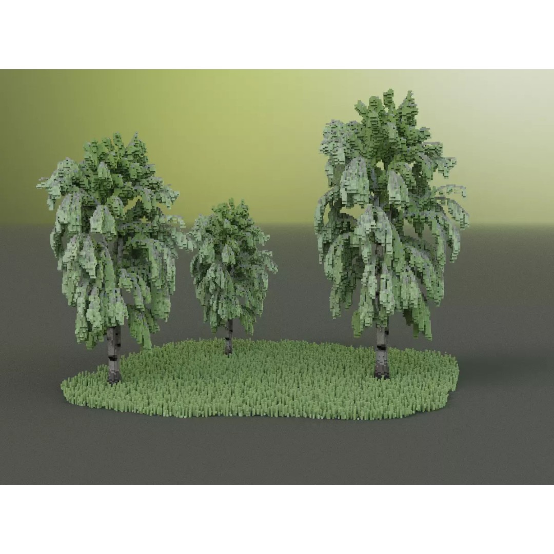 Birch Trees 3D Model – Voxel Art Pack with PBR Textures, FBX - View 17