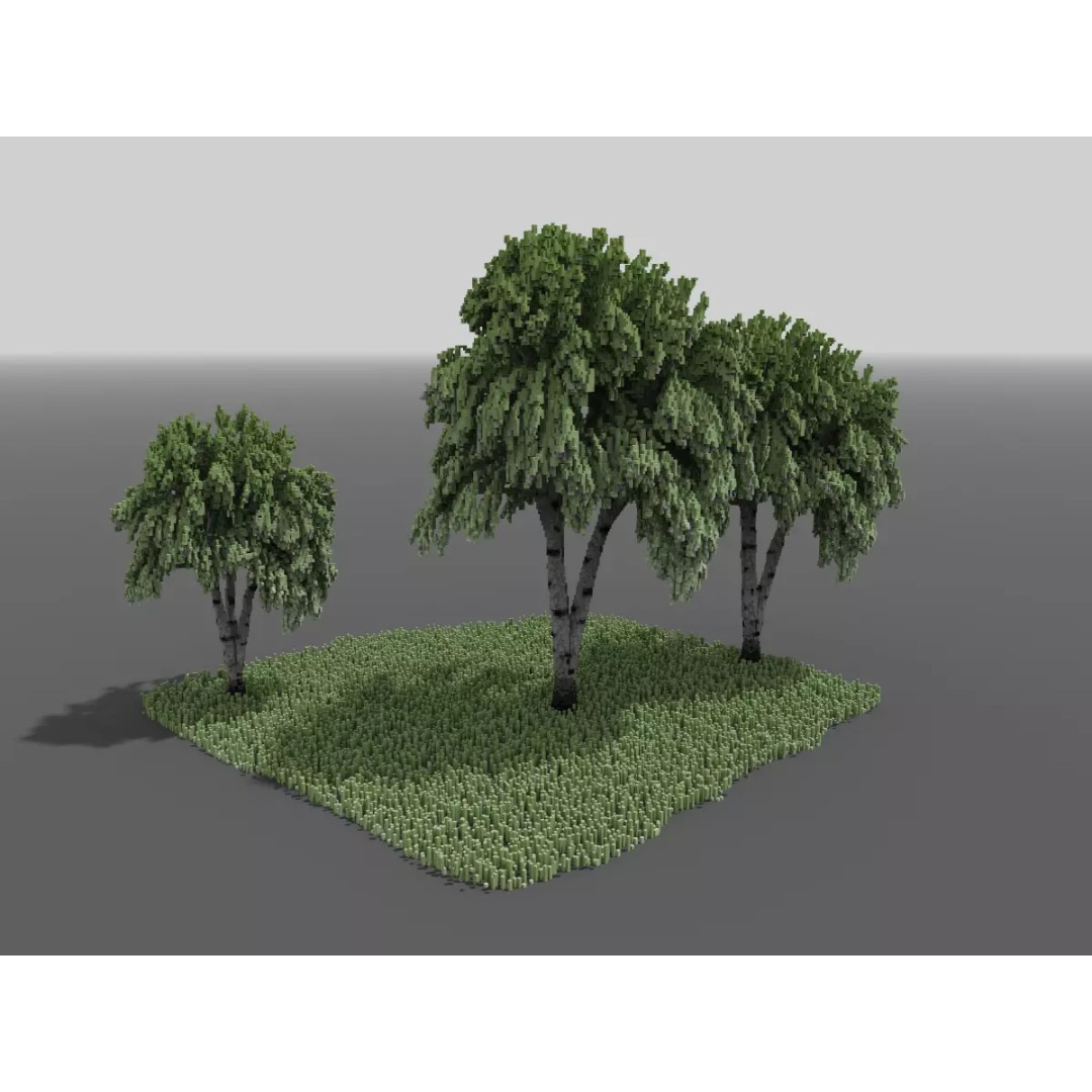 Birch Trees 3D Model – Voxel Art Pack with PBR Textures, FBX - View 2