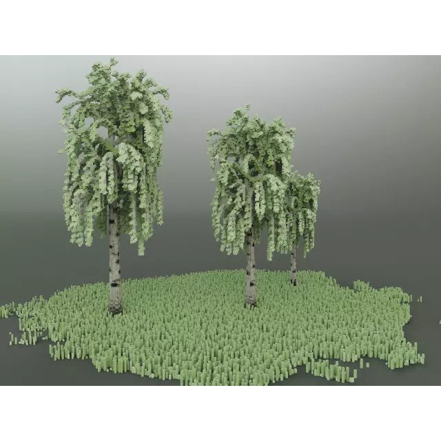 Birch Trees 3D Model – Voxel Art Pack with PBR Textures, FBX - View 24