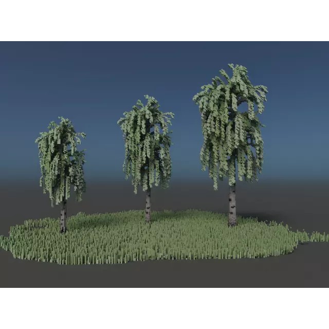 Birch Trees 3D Model – Voxel Art Pack with PBR Textures, FBX - View 27