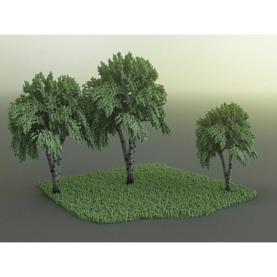 Birch Trees 3D Model – Voxel Art Pack with PBR Textures, FBX - View 3