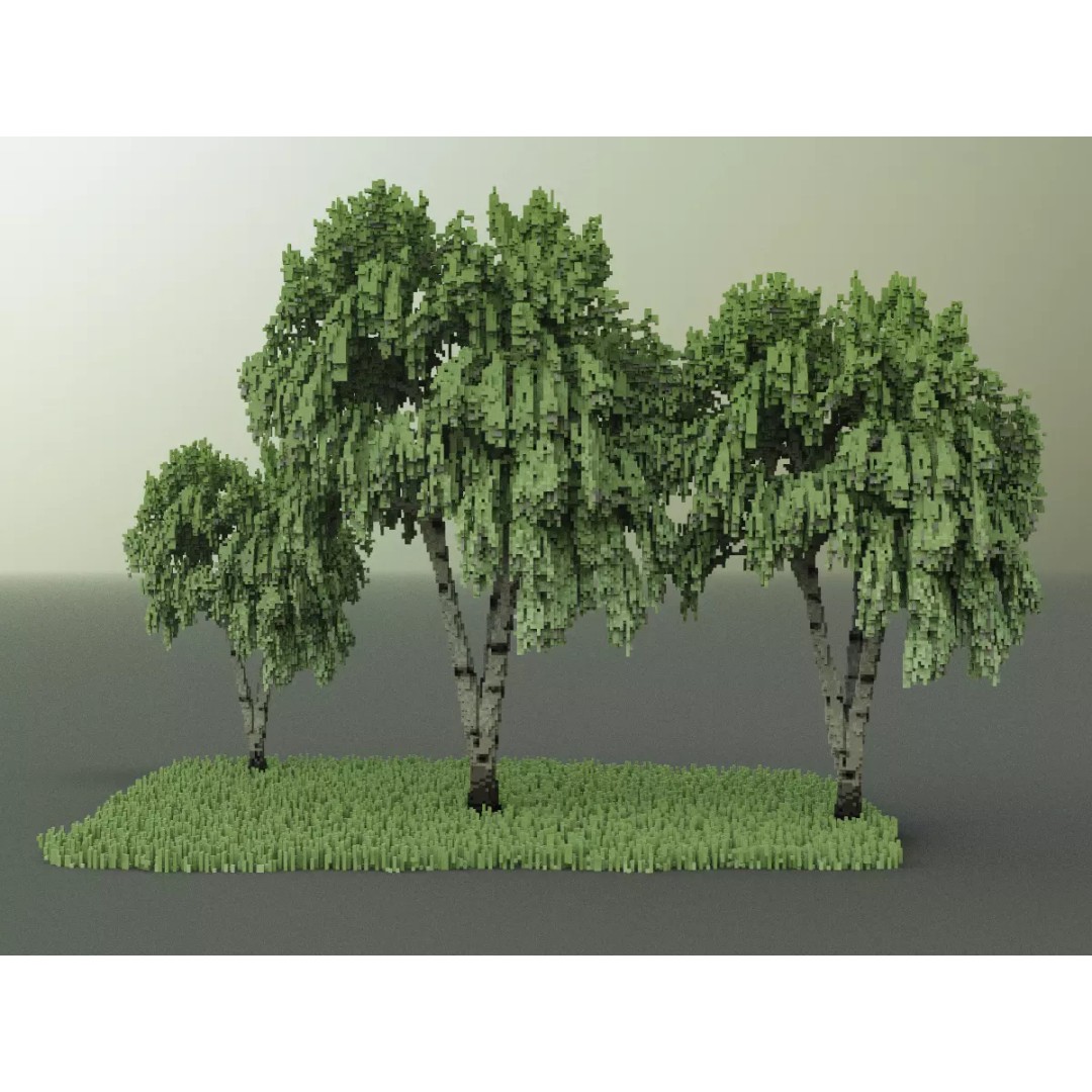 Birch Trees 3D Model – Voxel Art Pack with PBR Textures, FBX - View 4