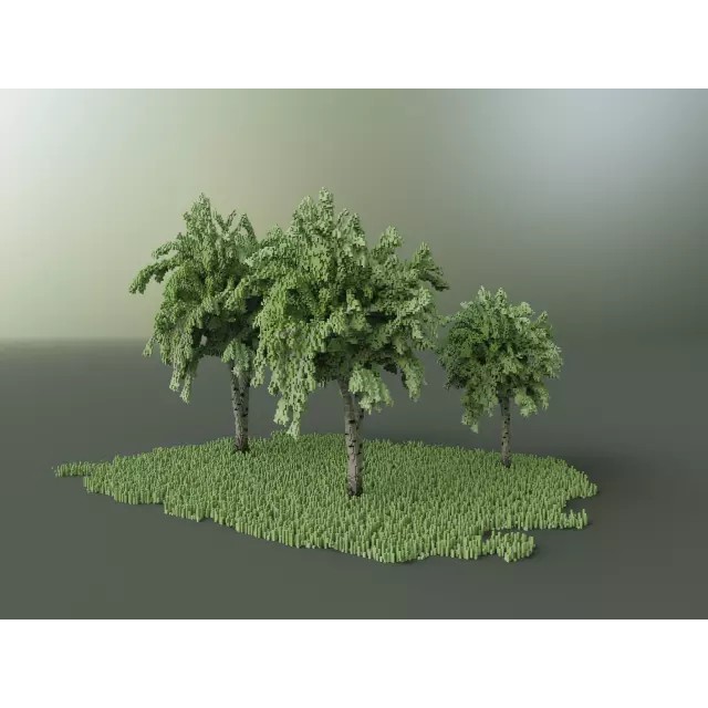 Birch Trees 3D Model – Voxel Art Pack with PBR Textures, FBX - View 6