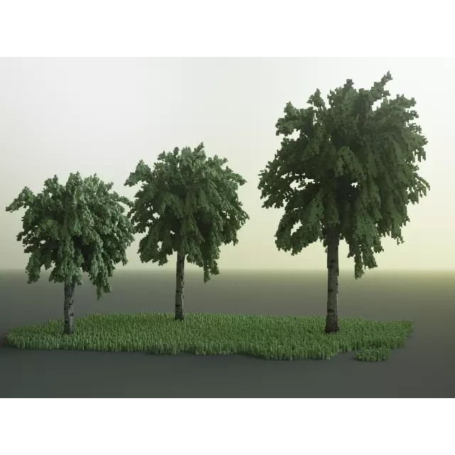 Birch Trees 3D Model – Voxel Art Pack with PBR Textures, FBX - View 7
