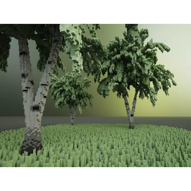 Birch Trees 3D Model – Voxel Art Pack with PBR Textures, FBX - View 8