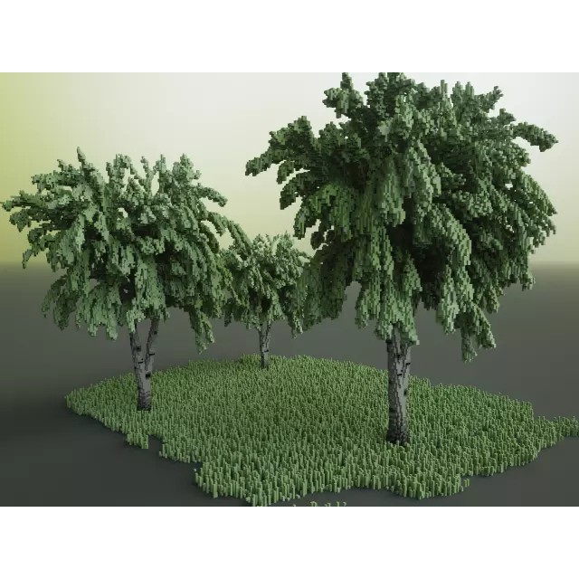 Birch Trees 3D Model – Voxel Art Pack with PBR Textures, FBX - View 9
