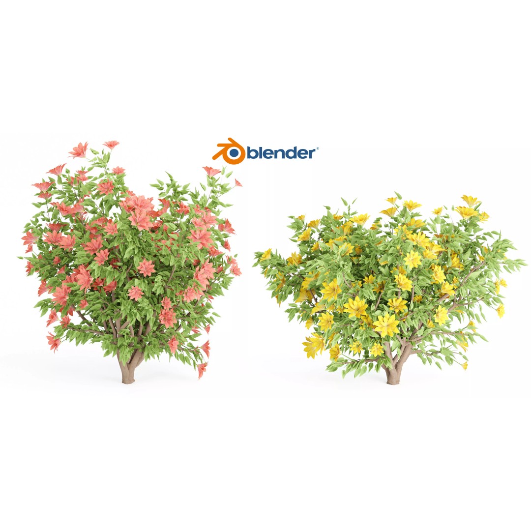 Flowering Bush 3D Model – High Poly Plants for Blender, PBR Textures - View 2