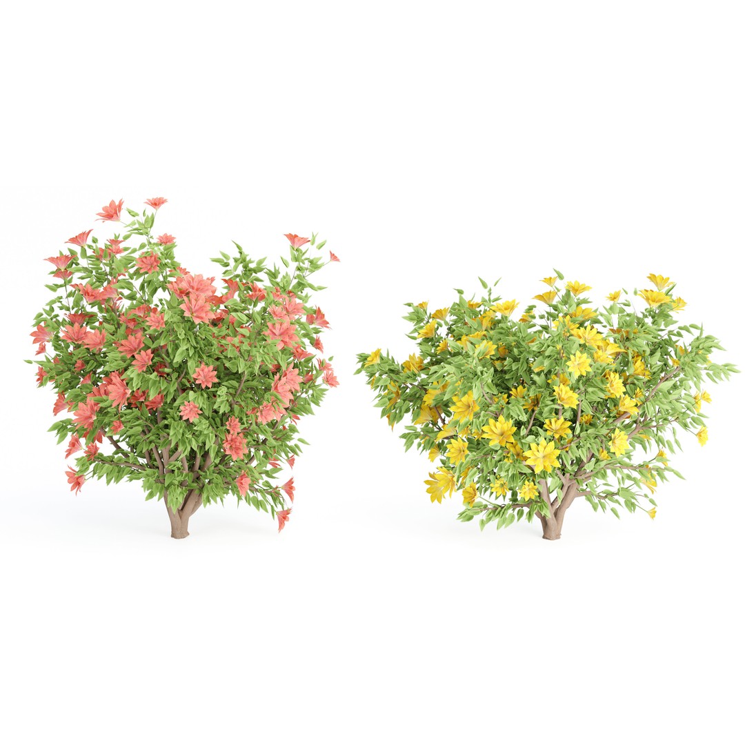 Flowering Bush 3D Model – High Poly Plants for Blender, PBR Textures - View 3