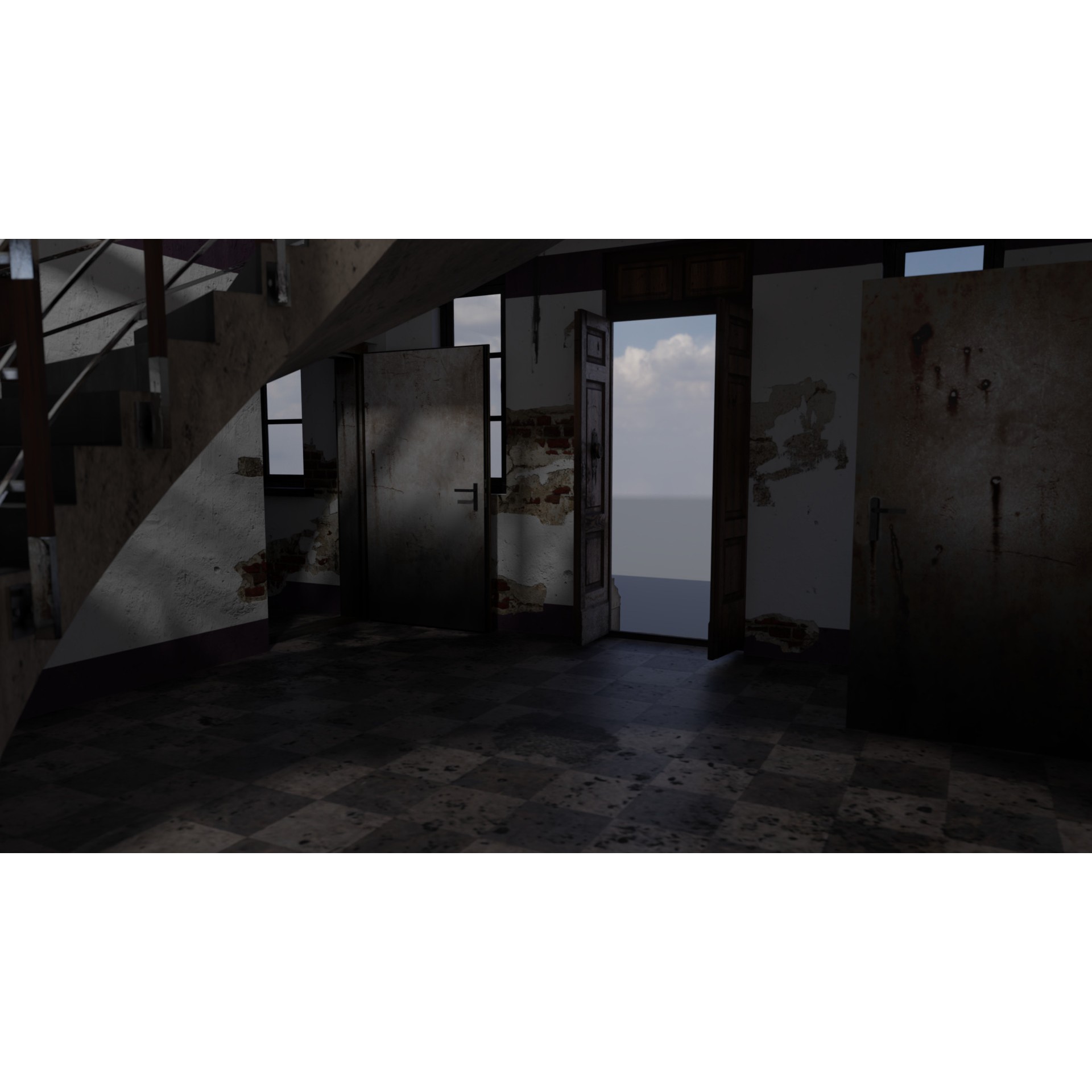 Brick Building with Interior - Low-Poly Game-Ready 3D Model - View 12