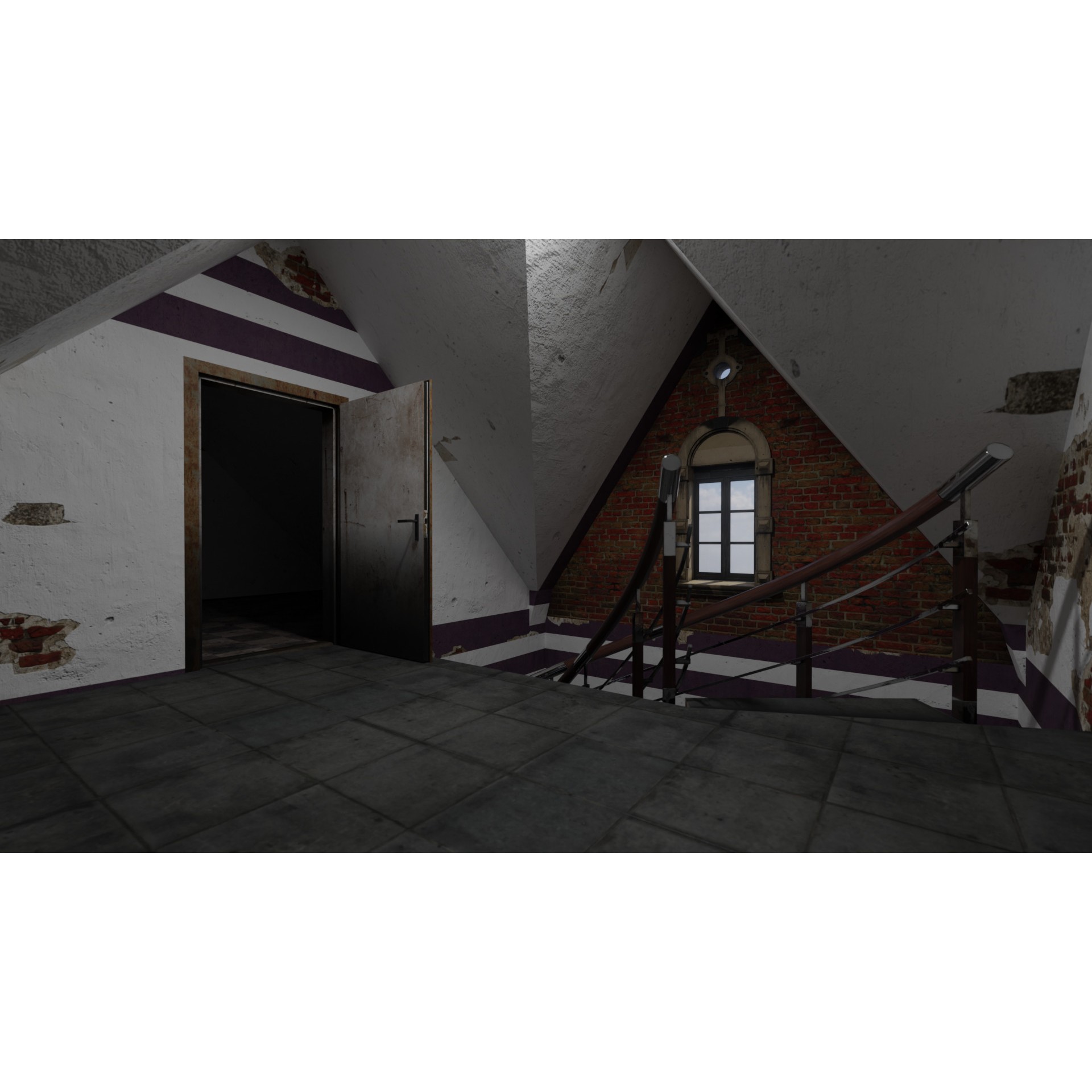 Brick Building with Interior - Low-Poly Game-Ready 3D Model - View 15