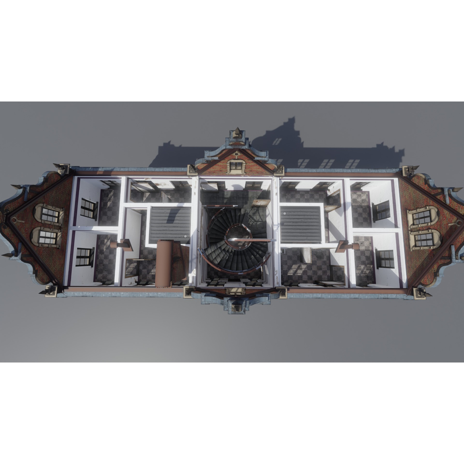 Brick Building with Interior - Low-Poly Game-Ready 3D Model - View 16