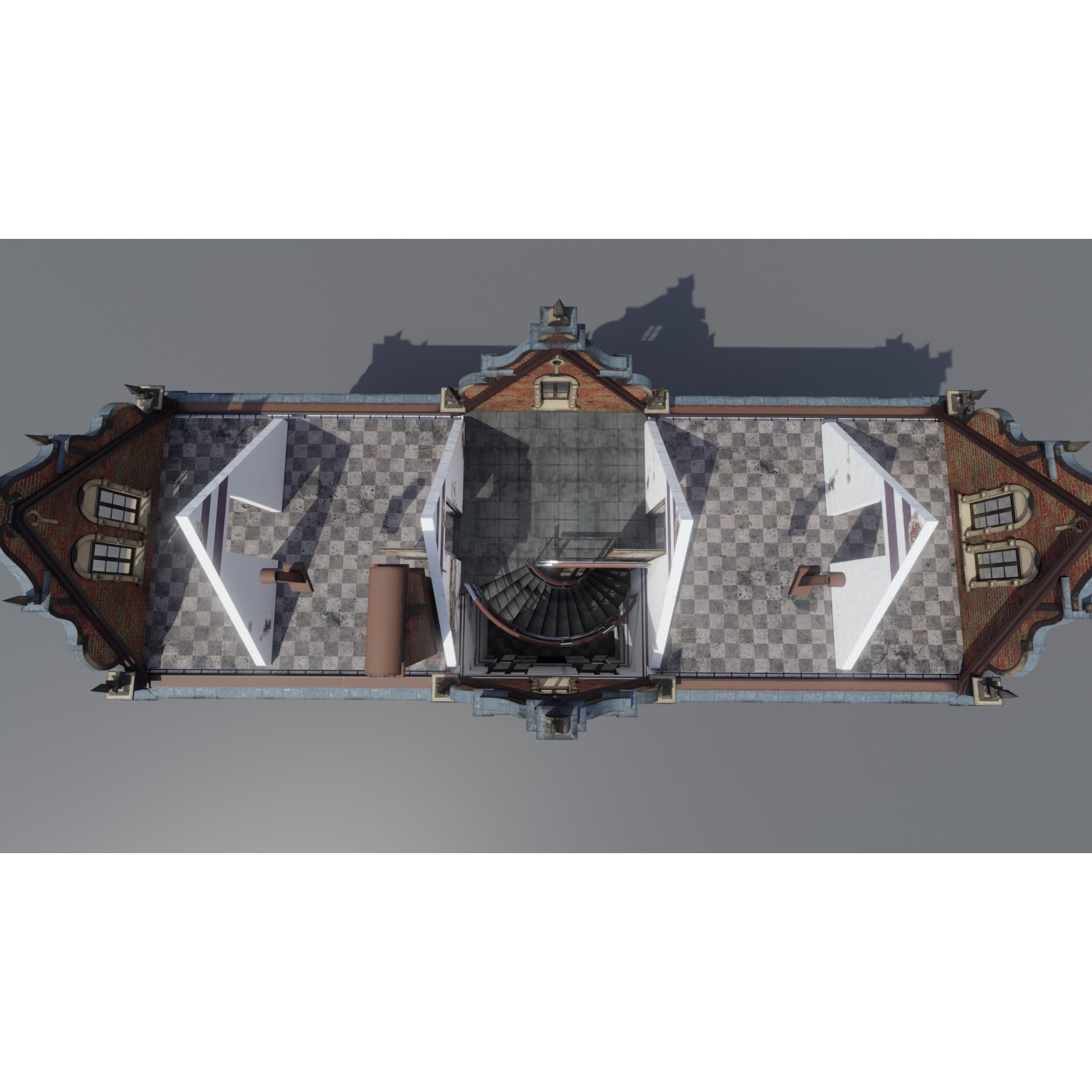 Brick Building with Interior - Low-Poly Game-Ready 3D Model - View 17