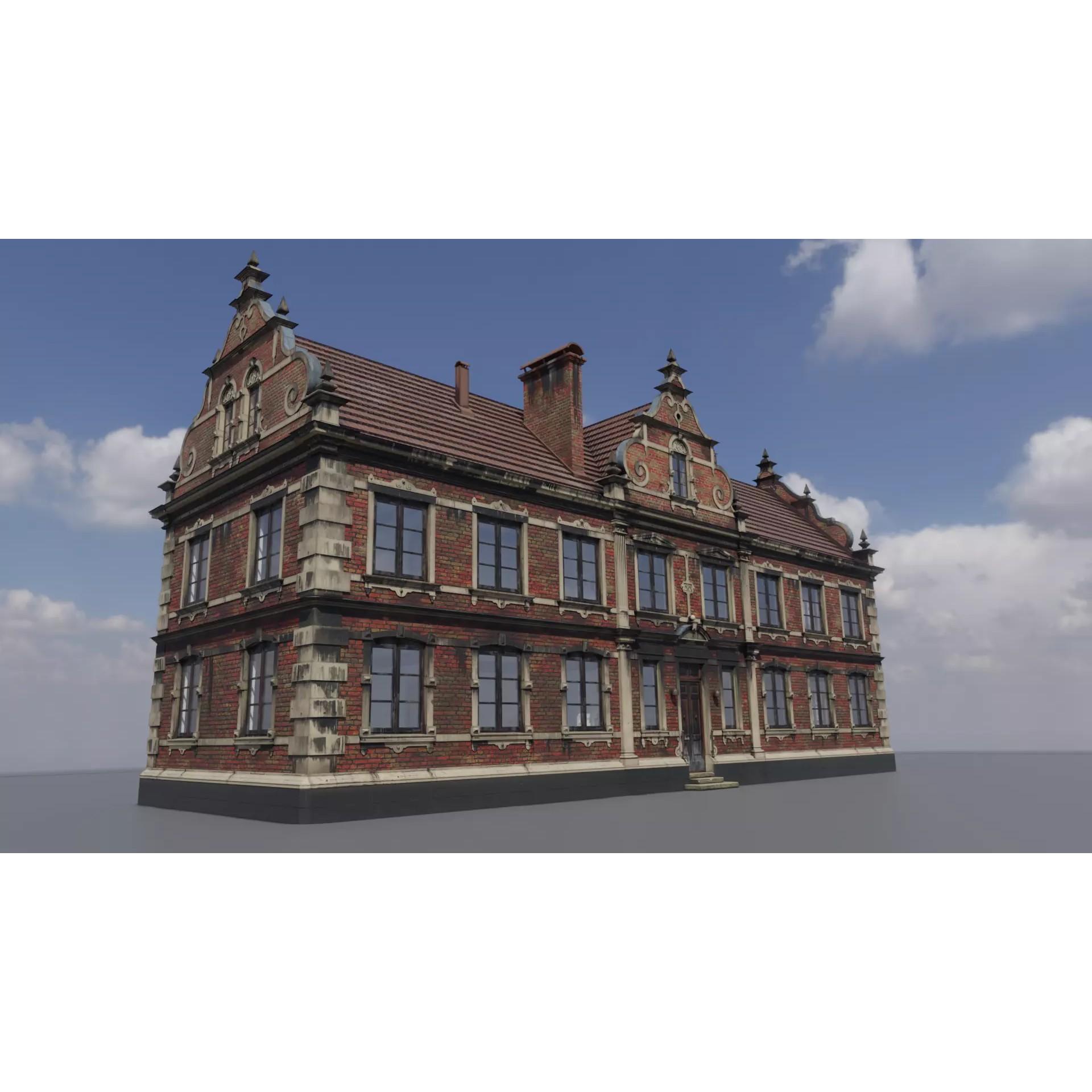 Brick Building with Interior - Low-Poly Game-Ready 3D Model - View 2
