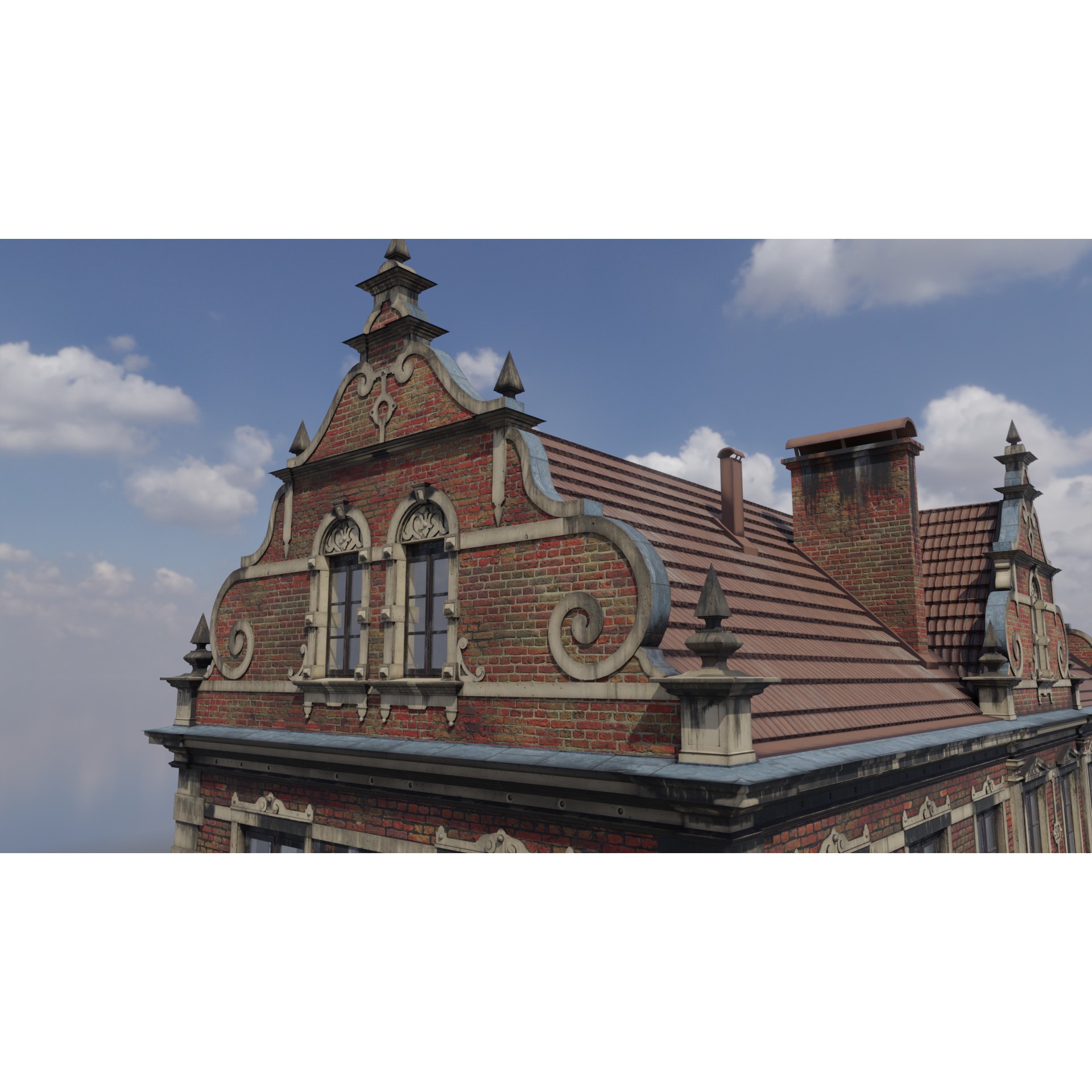 Brick Building with Interior - Low-Poly Game-Ready 3D Model - View 3
