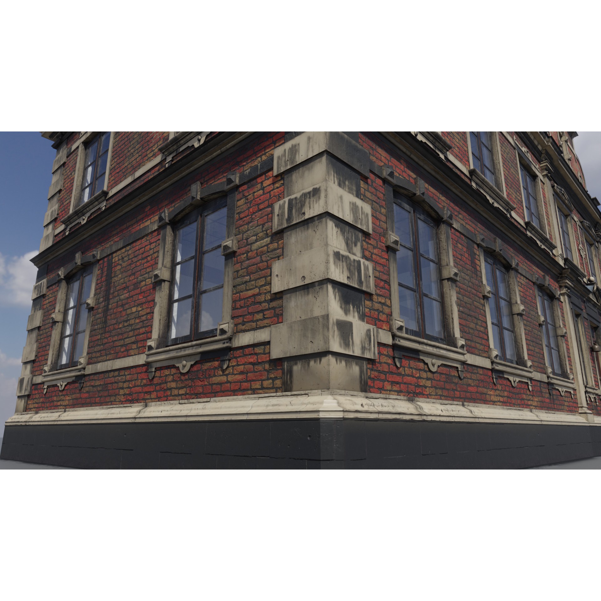 Brick Building with Interior - Low-Poly Game-Ready 3D Model - View 5