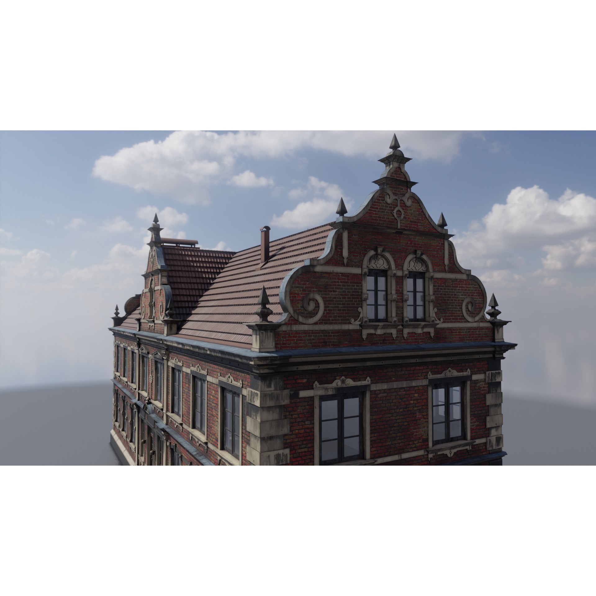 Brick Building with Interior - Low-Poly Game-Ready 3D Model - View 7