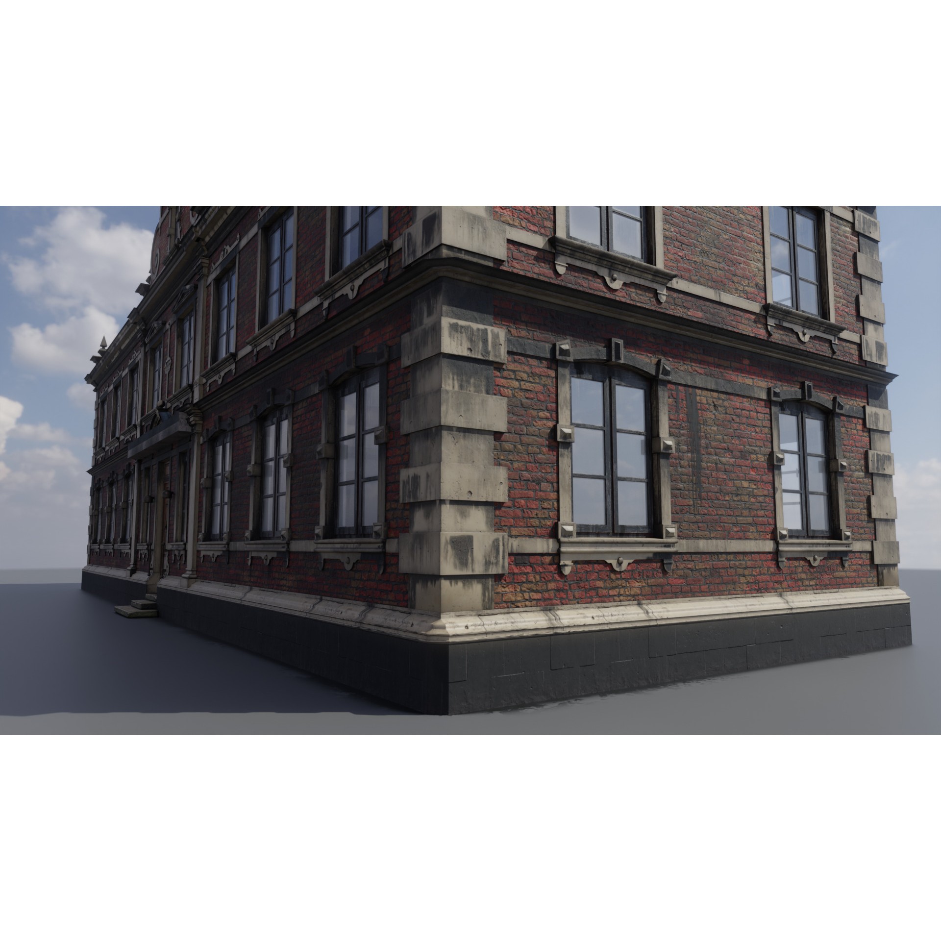 Brick Building with Interior - Low-Poly Game-Ready 3D Model - View 8