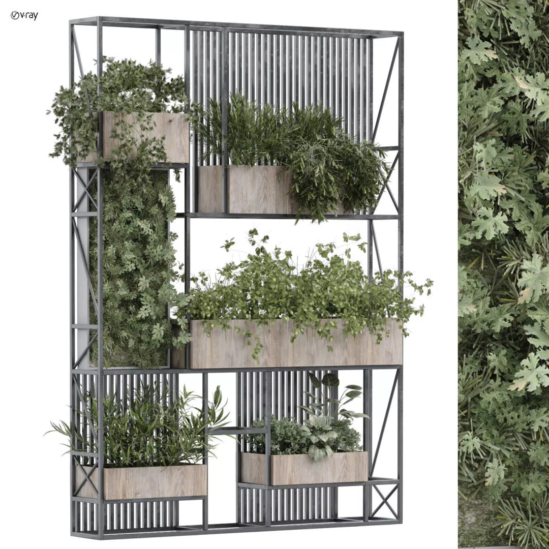 Shelf and Green Vertical Plant Set 348 3D Model – High Poly OBJ/3DS Asset - View 2