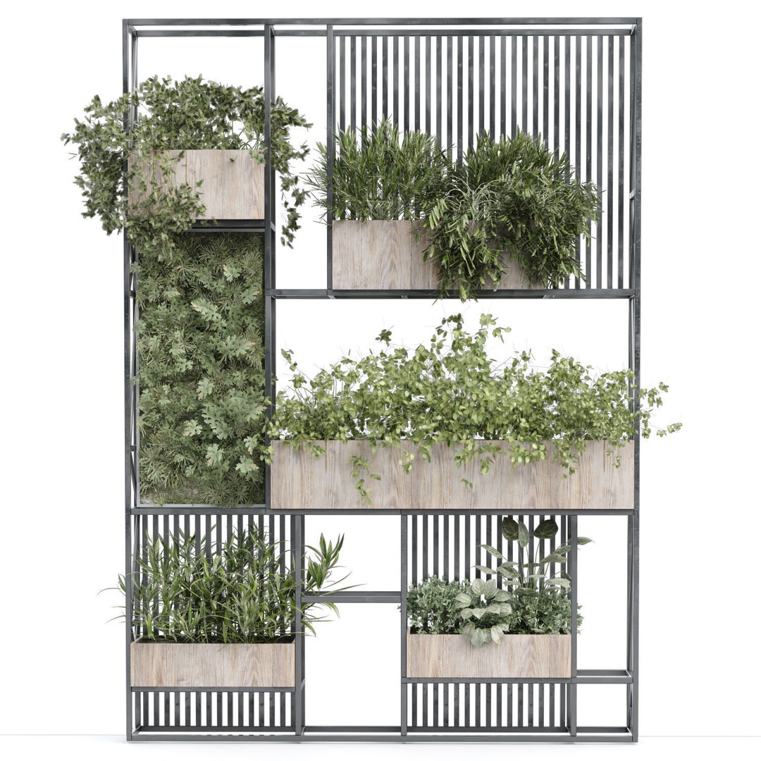 Shelf and Green Vertical Plant Set 348 3D Model – High Poly OBJ/3DS Asset - View 4