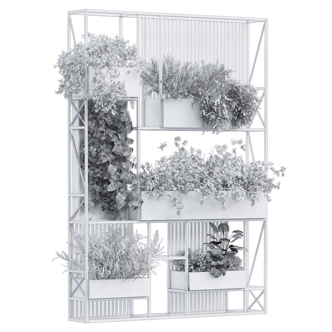 Shelf and Green Vertical Plant Set 348 3D Model – High Poly OBJ/3DS Asset - View 5