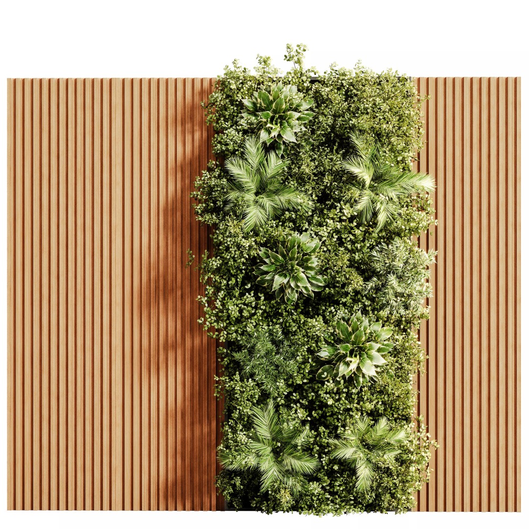 Wooden Planks 3D Model – Vertical Garden with PBR Textures, OBJ - View 2