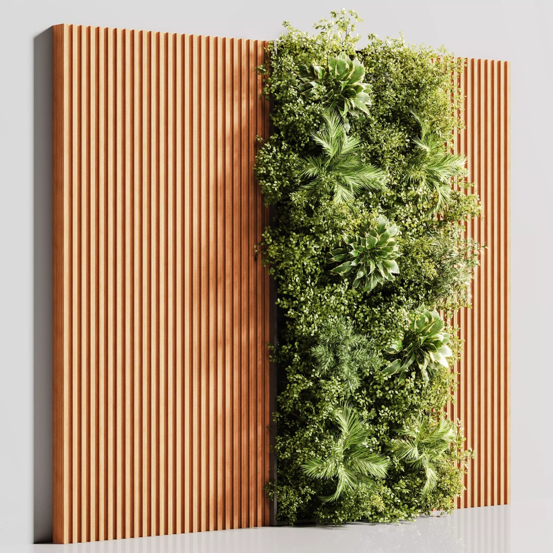 Wooden Planks 3D Model – Vertical Garden with PBR Textures, OBJ - View 3