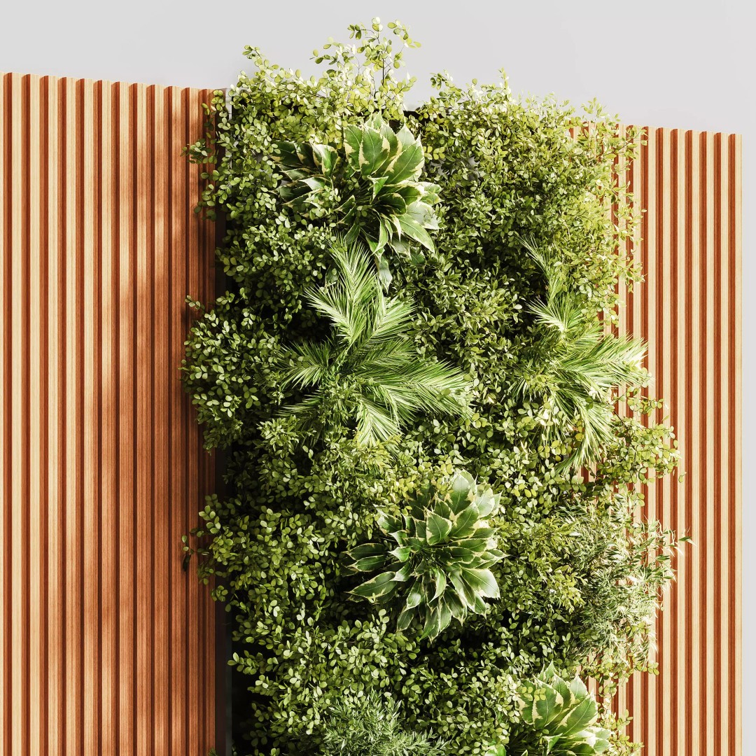 Wooden Planks 3D Model – Vertical Garden with PBR Textures, OBJ - View 4