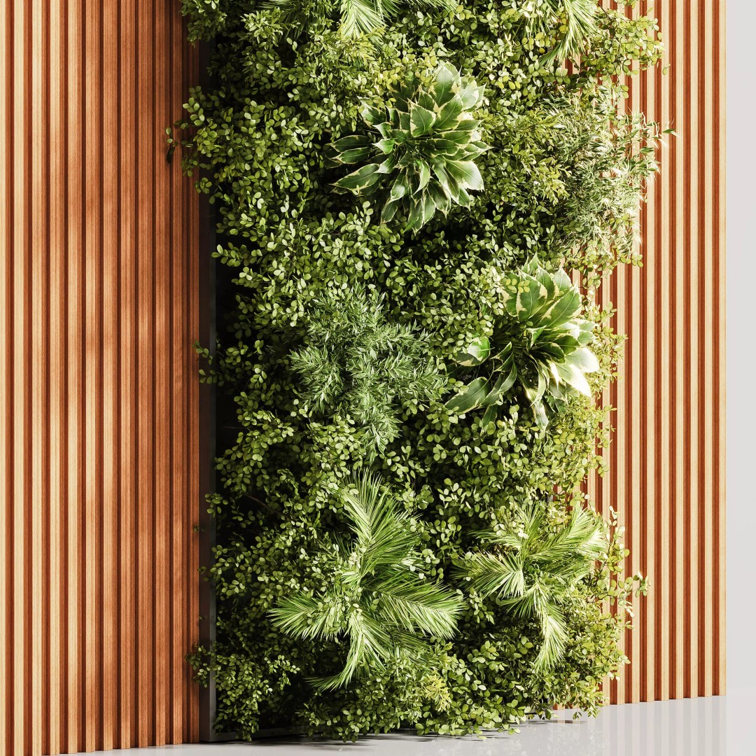 Wooden Planks 3D Model – Vertical Garden with PBR Textures, OBJ - View 5