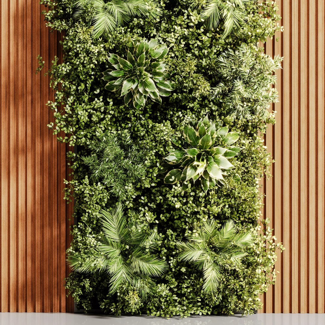Wooden Planks 3D Model – Vertical Garden with PBR Textures, OBJ - View 7