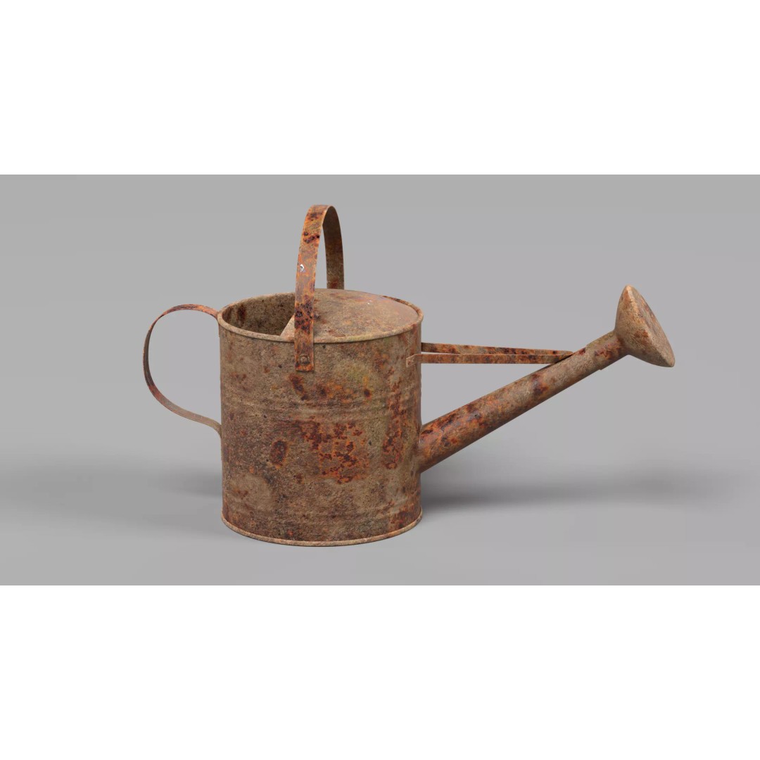 Rusty Watering Can 3D Model – Realistic Garden Tool, PBR Textures - View 6